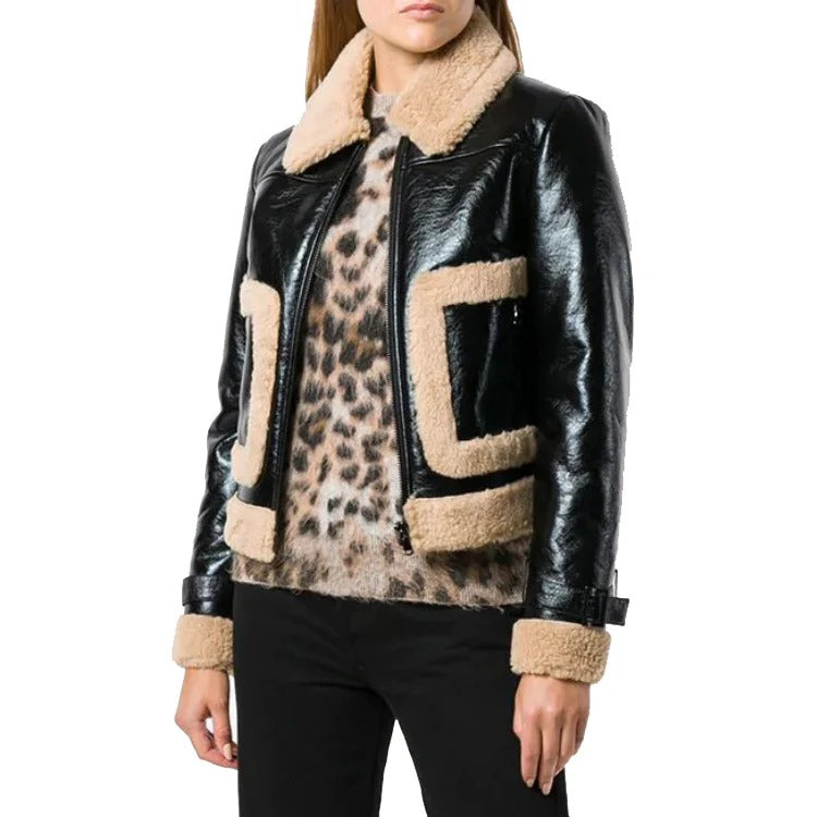 Women's  Black B3 Fur Shearling Leather Jacket