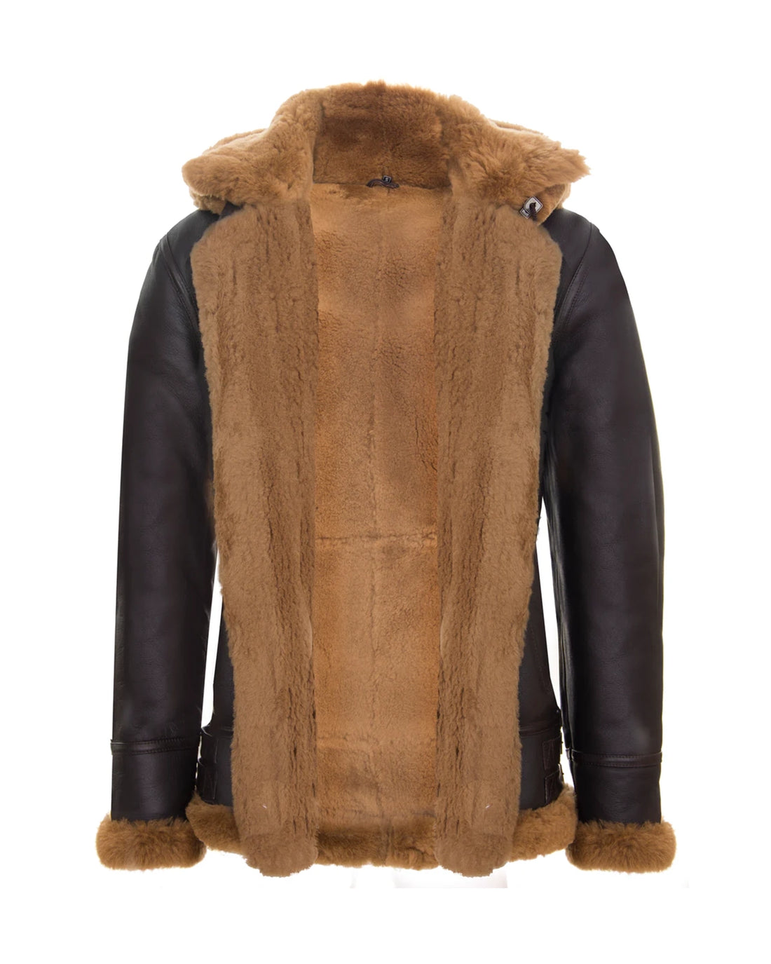 Men's B3 Sheepskin With Detachable Hood Leather Jacket Brown
