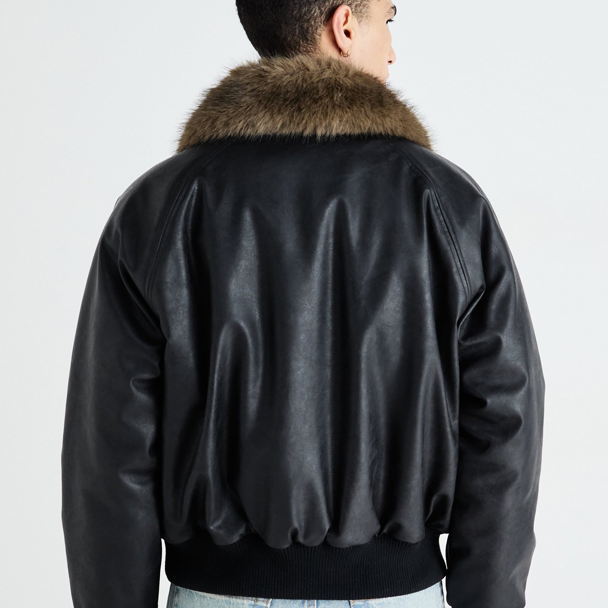 Bomber Jacket - Faux Leather Jacket Black