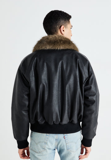 Bomber Jacket - Faux Leather Jacket Black