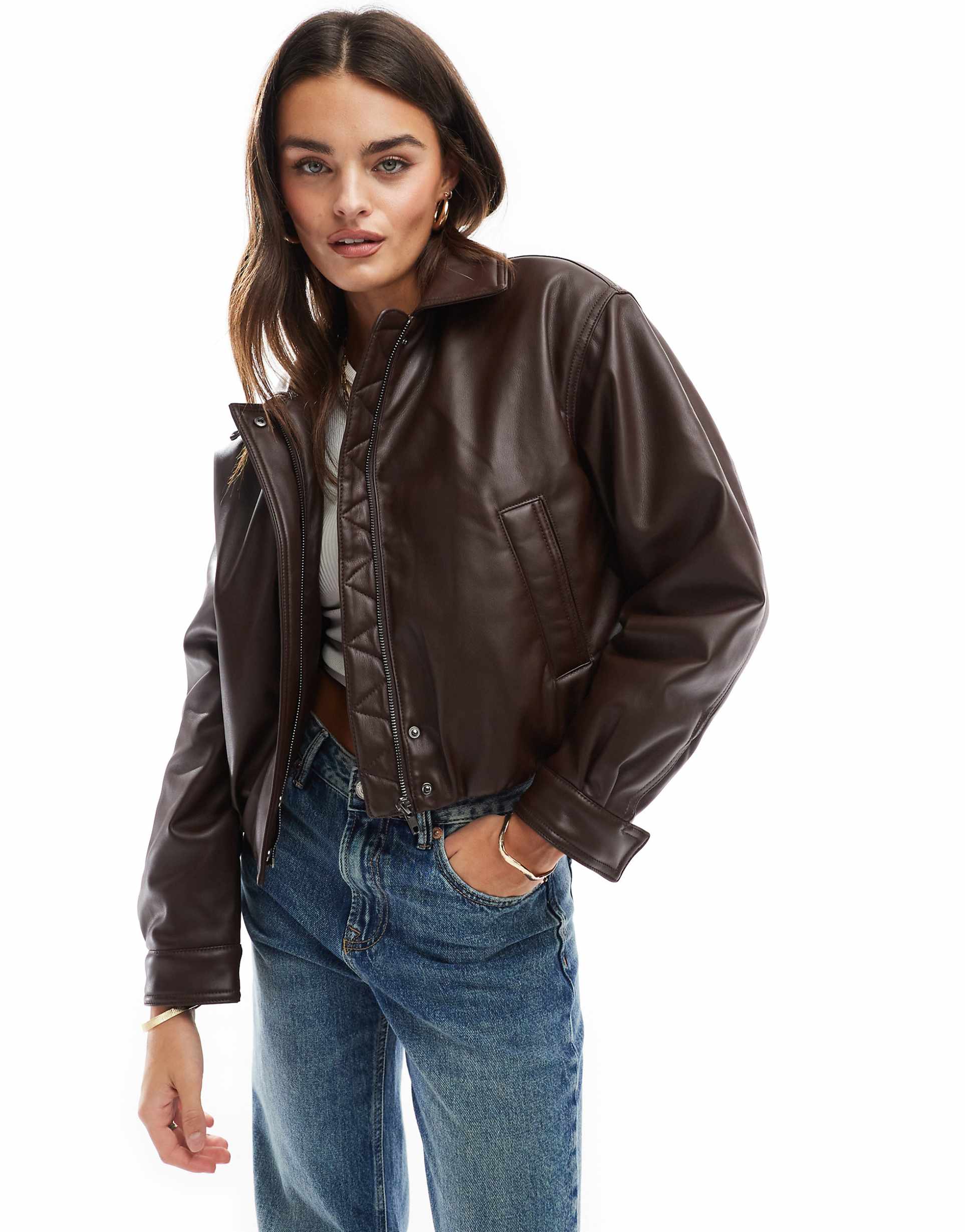 Clean Leather Bomber Jacket