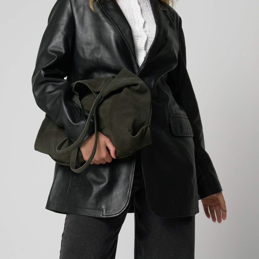 Women Dark Green Cow Suede Everyday Tote Bag