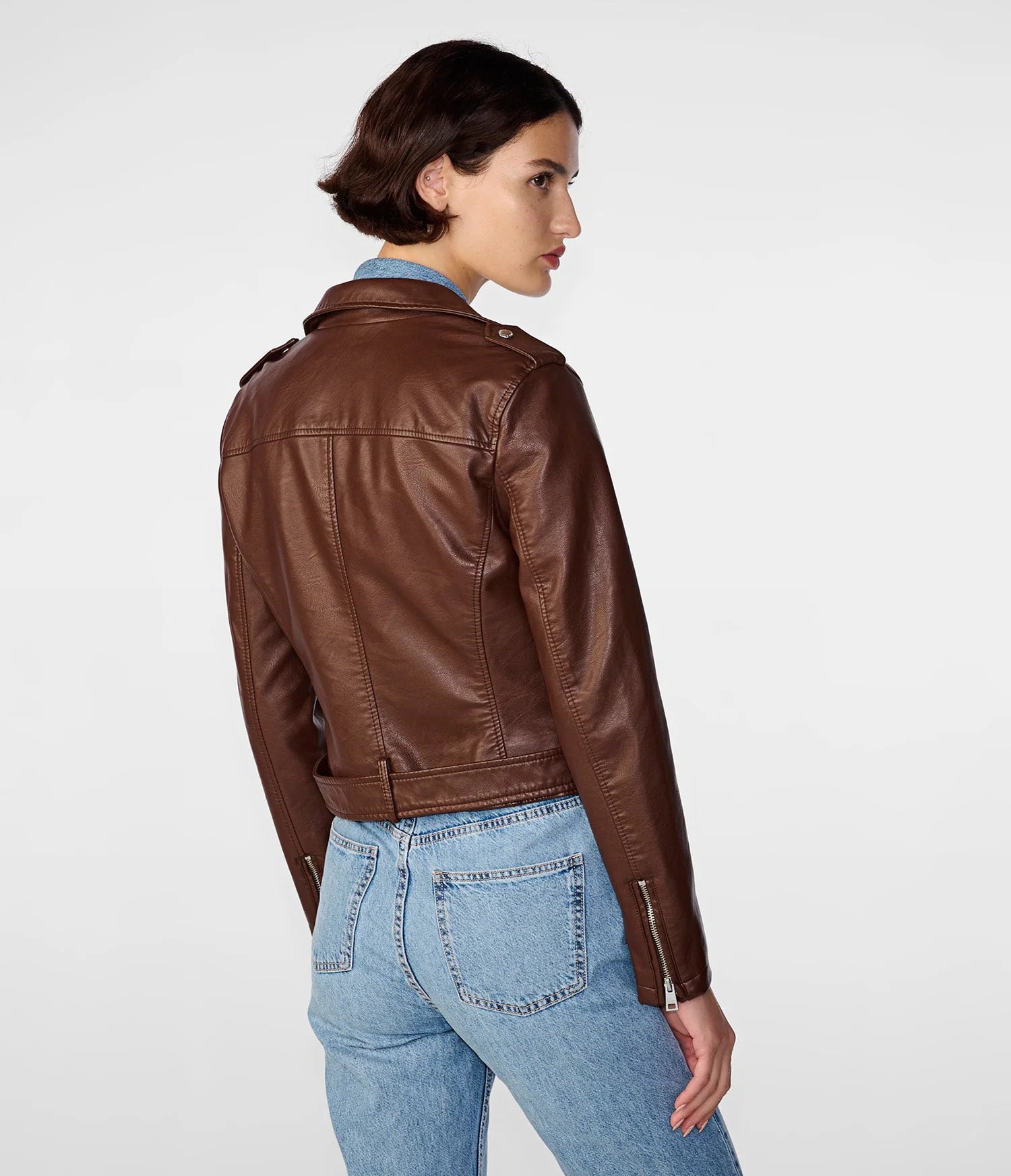 Women's Faux Leather Jacket In Chocolate Brown & Sage