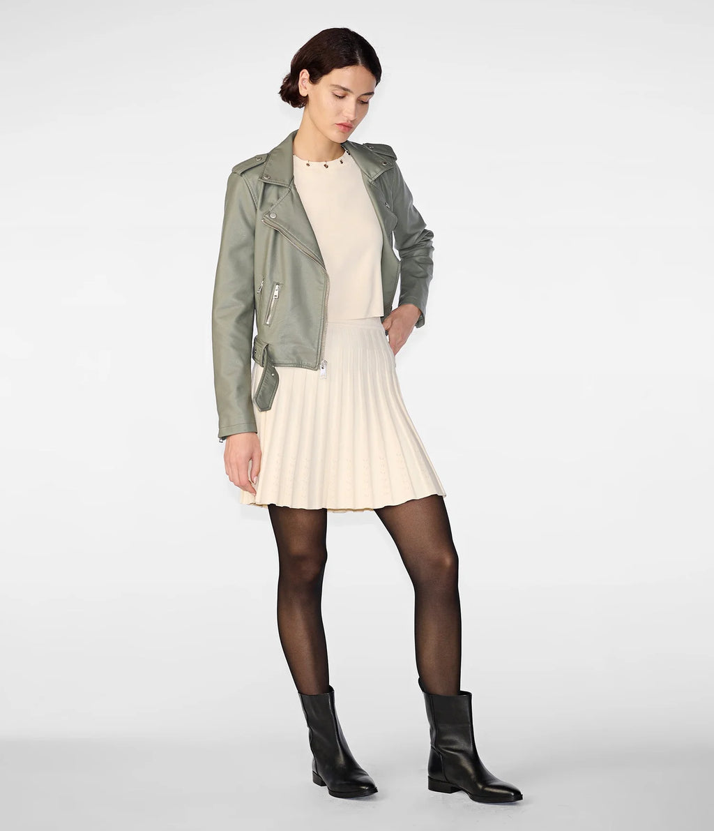 Women's Faux Leather Jacket In Chocolate Brown & Sage