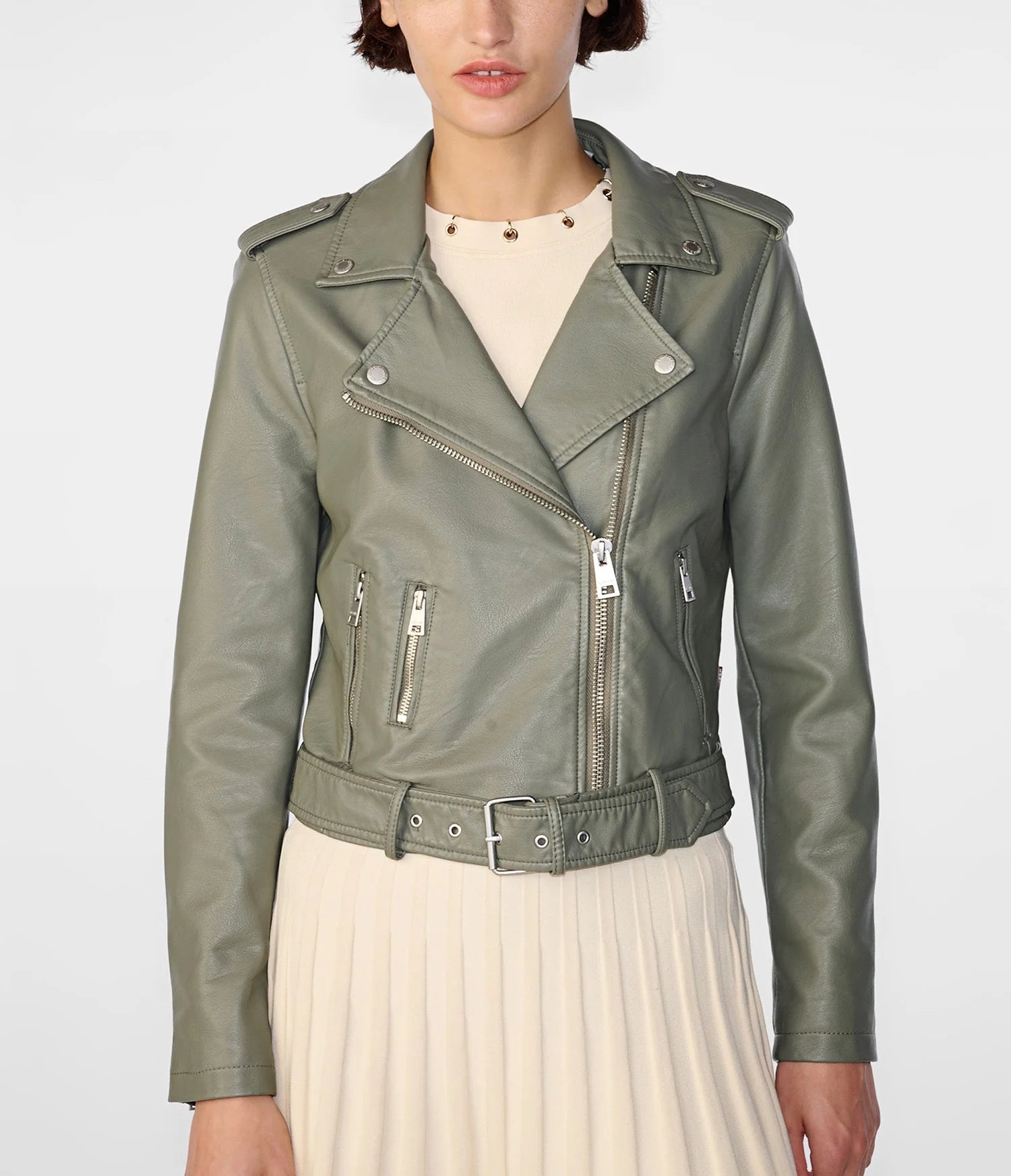 Women's Faux Leather Jacket In Chocolate Brown & Sage