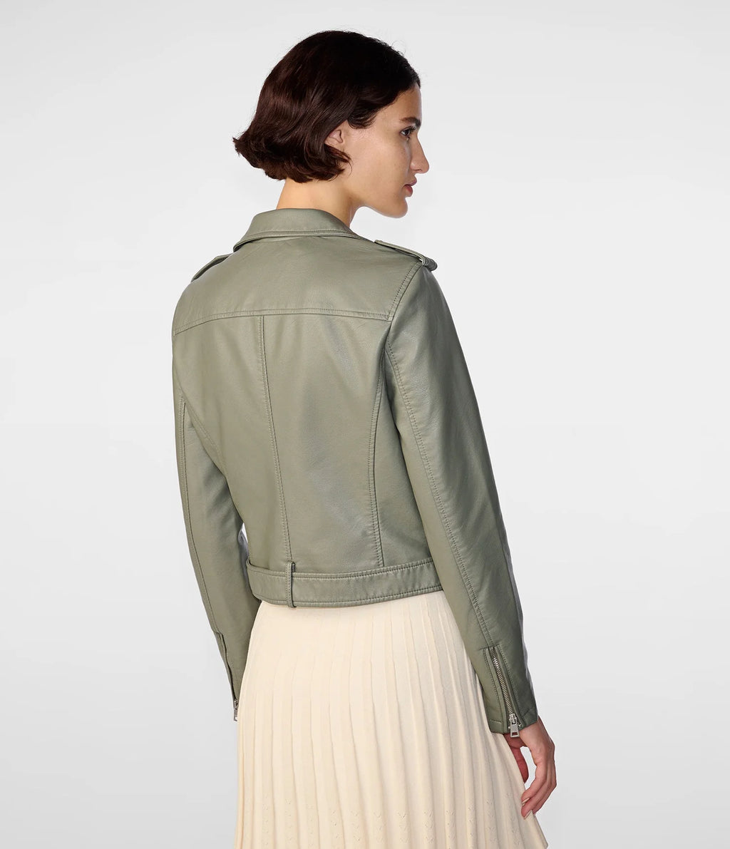 Women's Faux Leather Jacket In Chocolate Brown & Sage