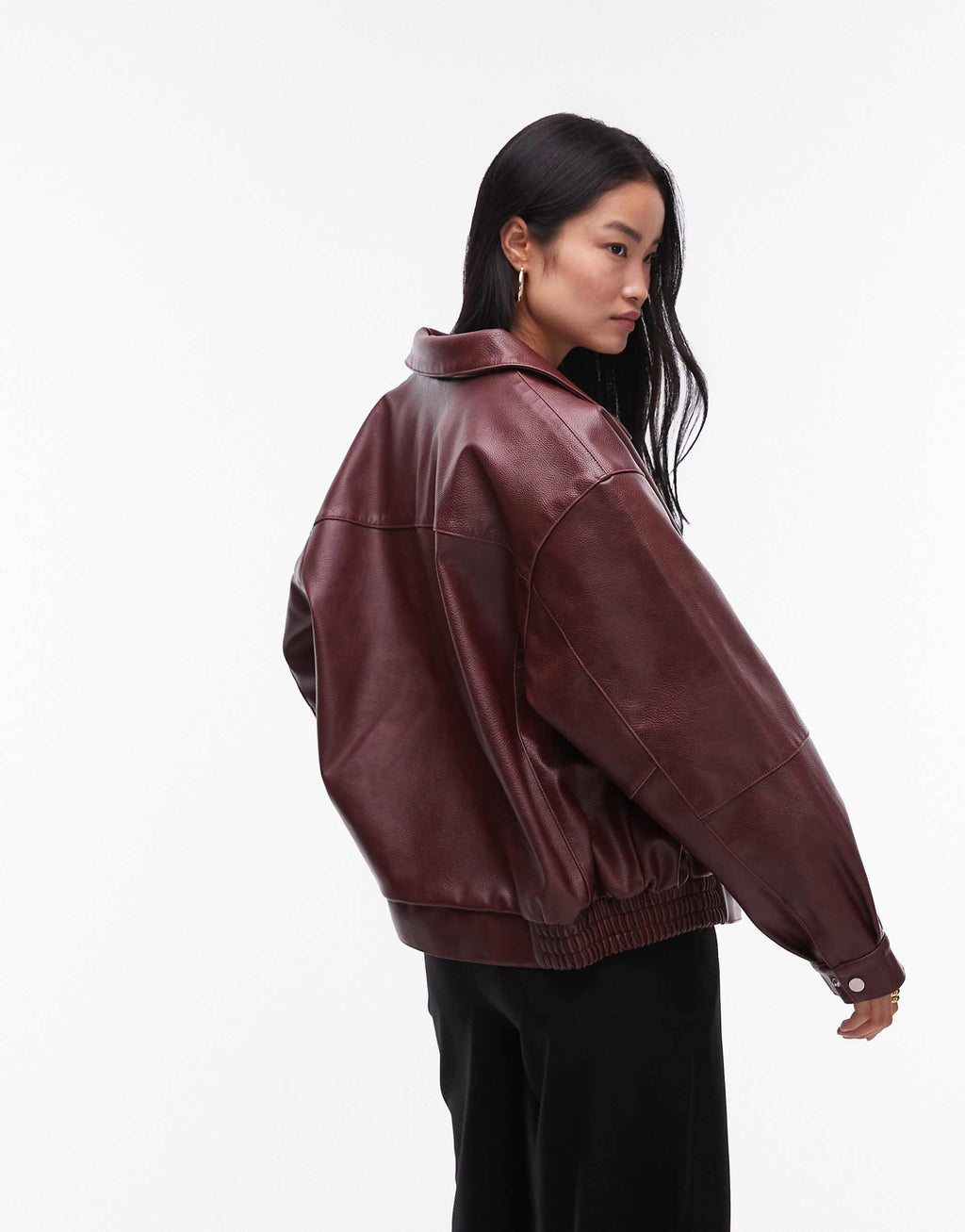Grain Faux Leather oversized Bomber Jacket