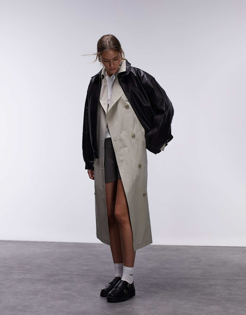 Grain Faux Leather oversized Bomber Jacket