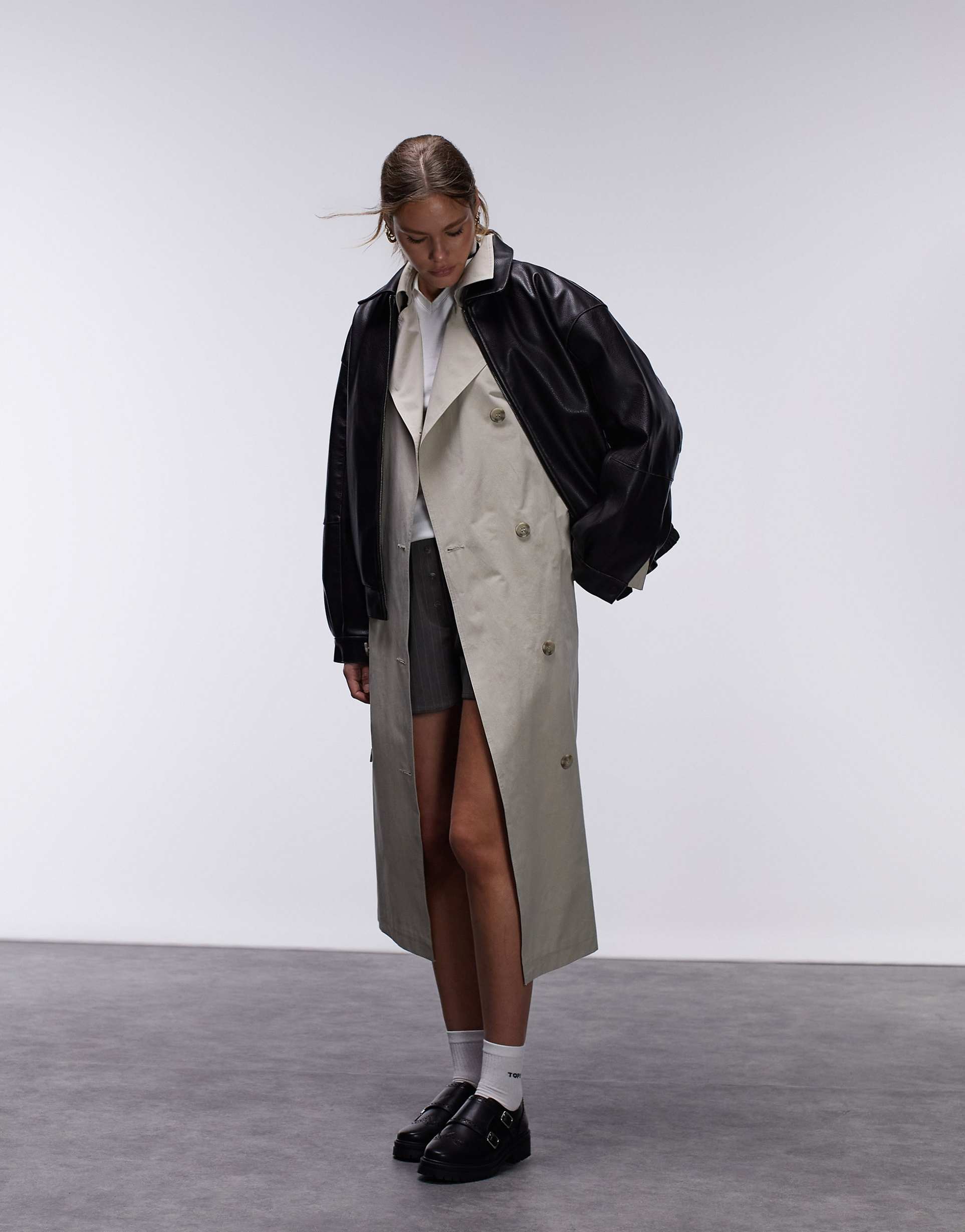 Grain Faux Leather oversized Bomber Jacket