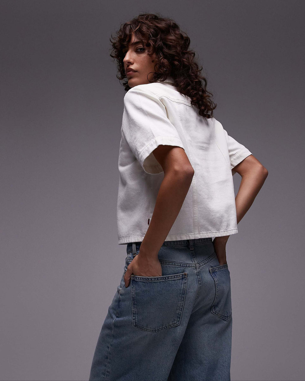 Women's Short Sleeves denim camp shirt