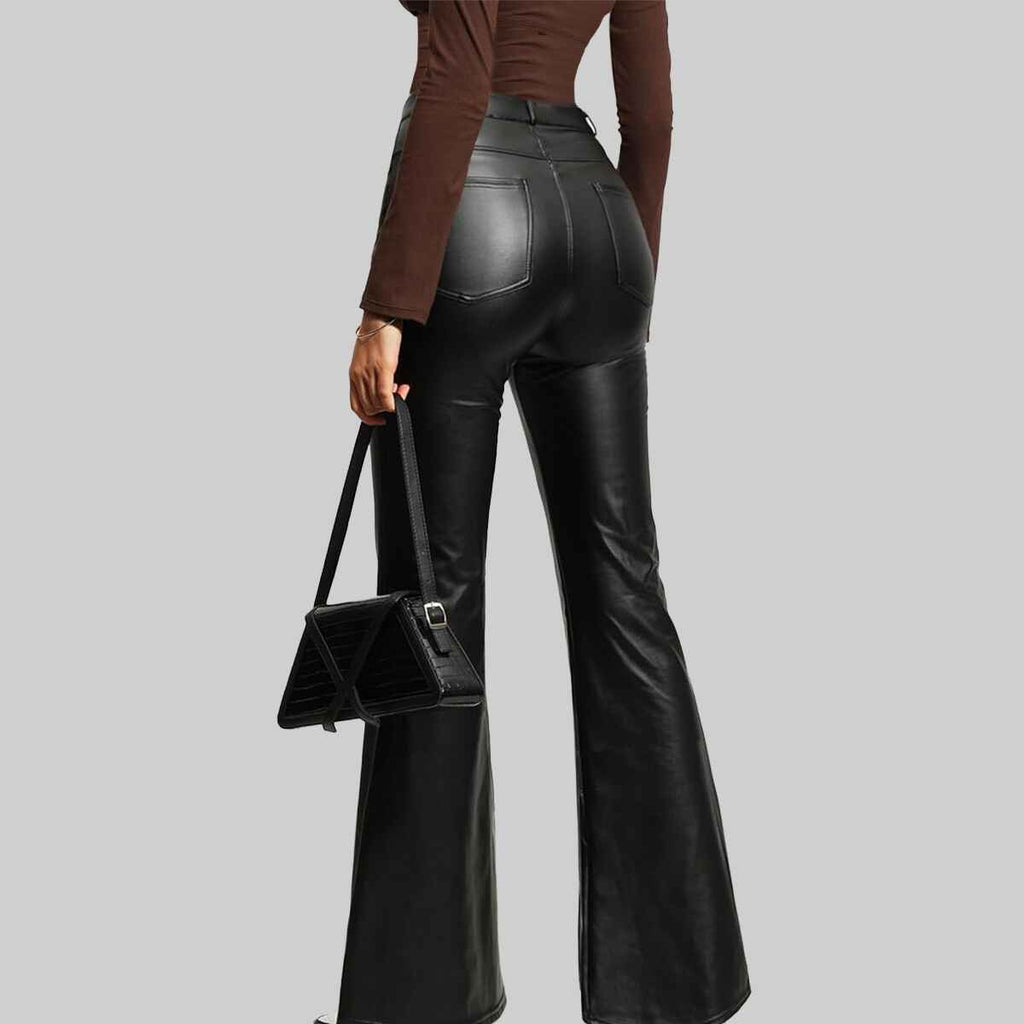Limited Women's Black Simple Leather Pant Wide Leg