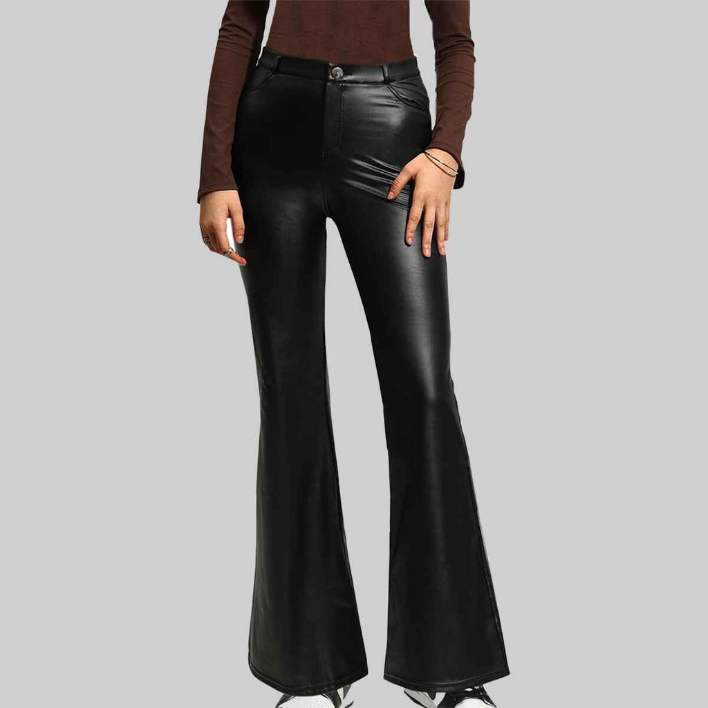 Limited Women's Black Simple Leather Pant Wide Leg