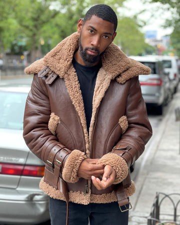 MEN's SHEARLING- BROWN AVIATOR DOUBLE COLLAR