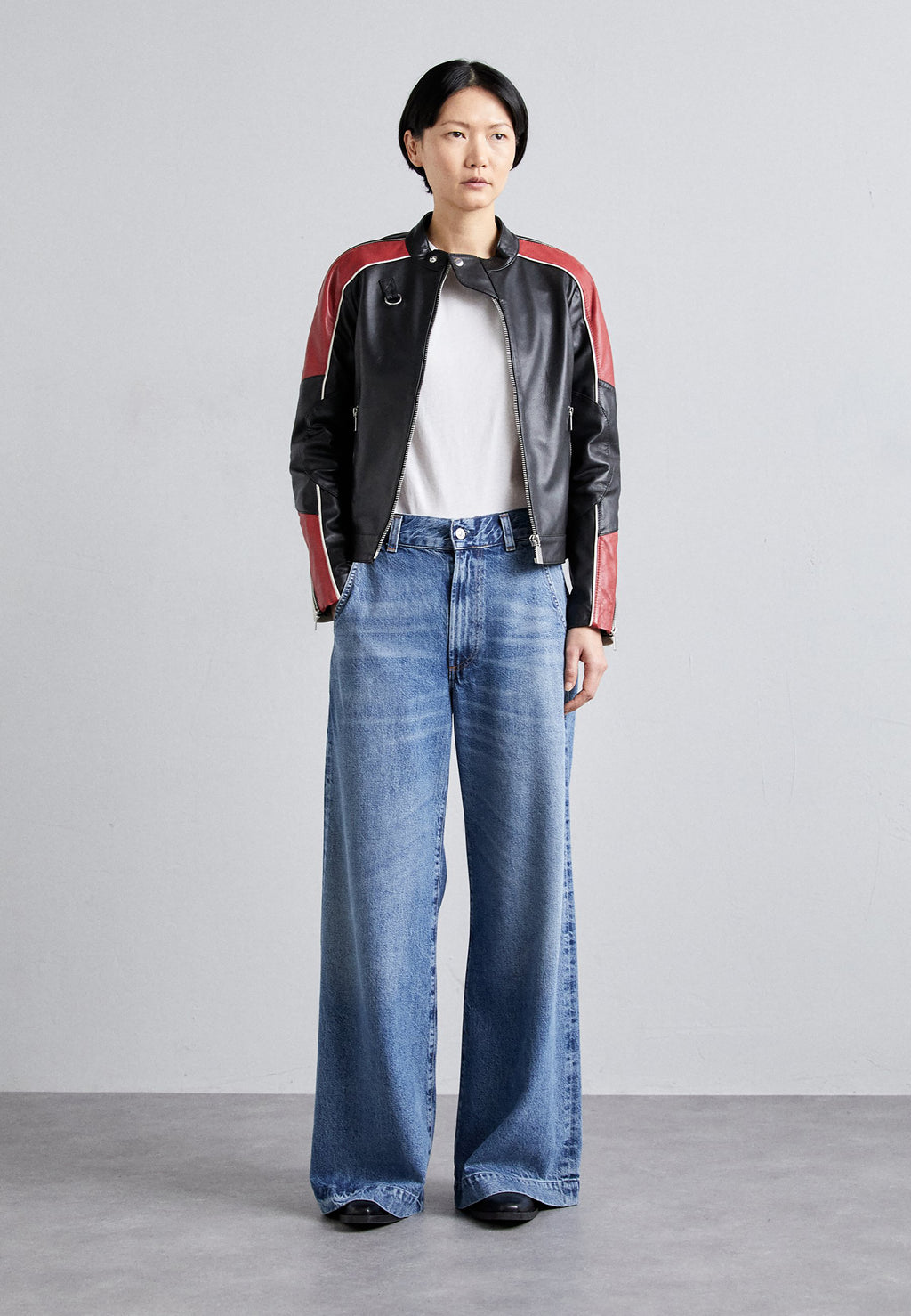 Women Moto Leather Biker Jacket Multicolor Shoulder Stripes