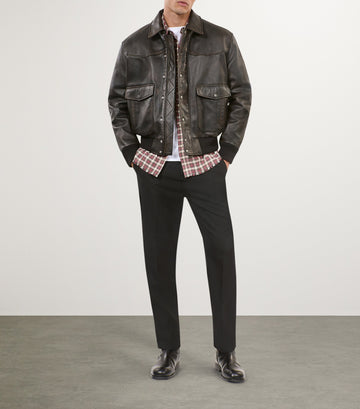Men Leather Bomber Jacket