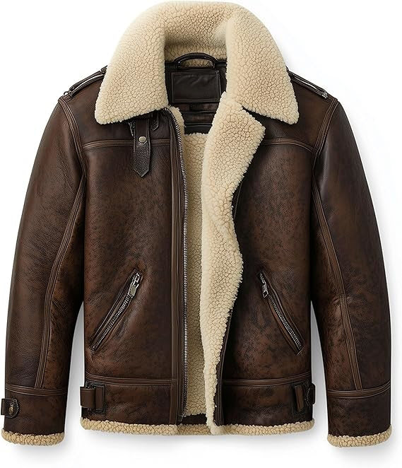 Men's Aviator Brown Shearling Leather Jacket