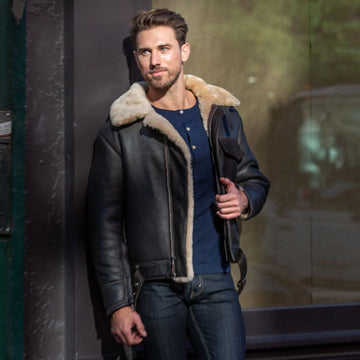Men's B-2 Sheepskin Fur Leather Jacket
