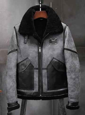Men's B3 Airforce Flight Fur & Shearling Leather Jacket in Grey