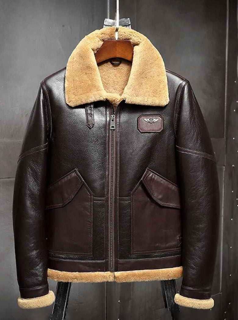 Men's B3 Airforce Flight Fur & Shearling Leather Jacket in Burgundy