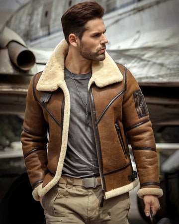 Men's B3 Flight Fur & Shearling Leather Jacket in Brown