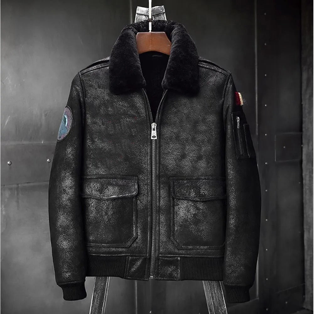 Men's B6 Airforce Flight Fur & Shearling Leather Jacket in Brown