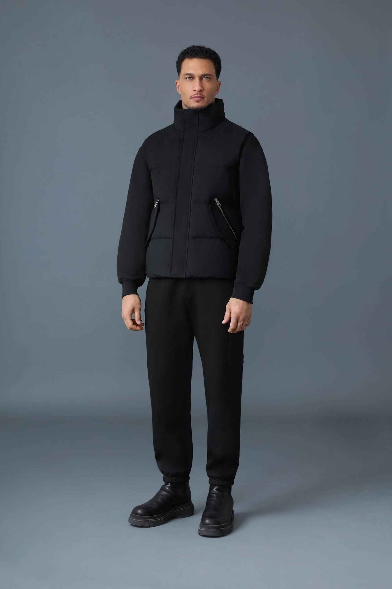 Men's Black Adjustable Hem Funnel Collar Classic Fit Down Vest