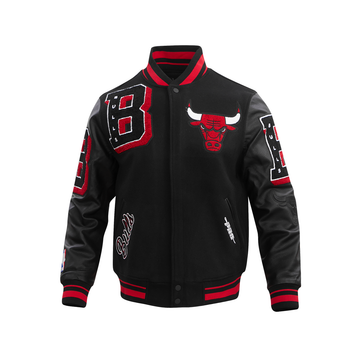 Men's Black CHICAGO BULLS Rib Wool Varsity Jacket