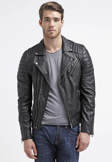 Men's Black Comfortable Fit Real Lambskin Leather Motorcycle Jacket