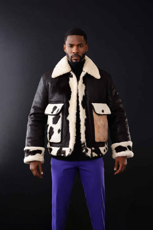 Men's Brown Cow Hair Leather Jacket