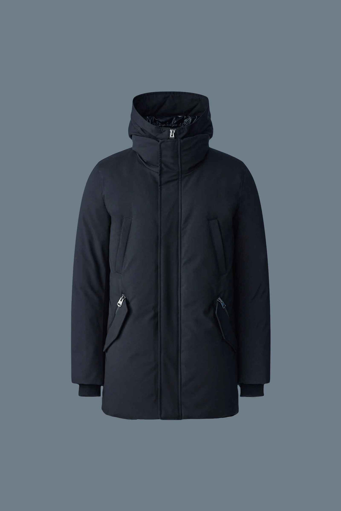 Men's Black Hooded Storm Cuffs Regular Fit Down Jacket