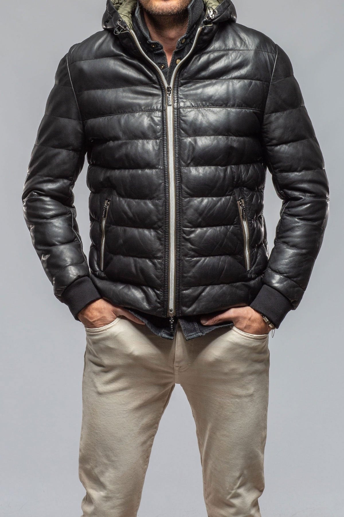 Men's Black Loki Puffer Leather Jacket