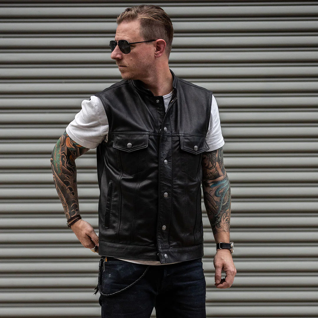 Men's Black Moto Leather Vest