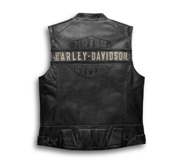Men's Black Passing Link Leather Vest