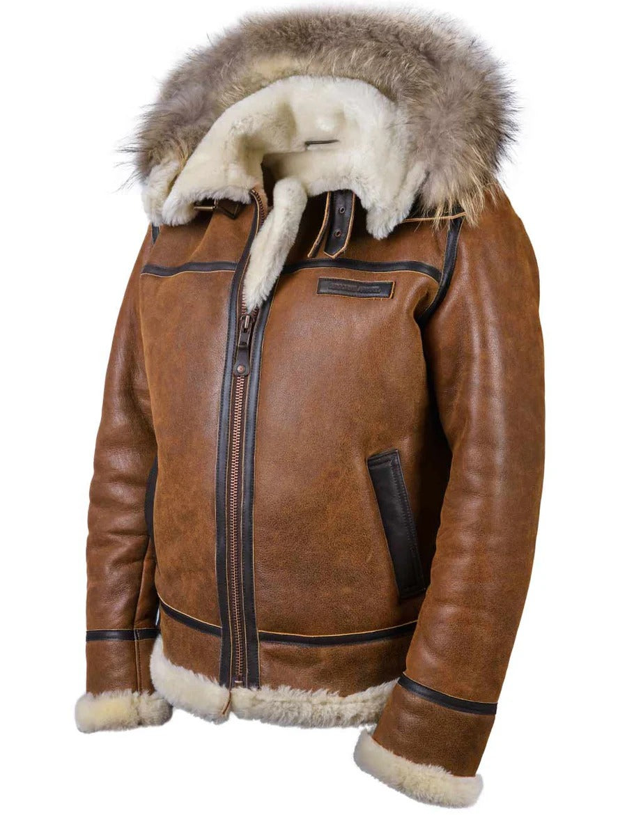 Men's Bomber B-3 Sheepskin Jacket Hooded