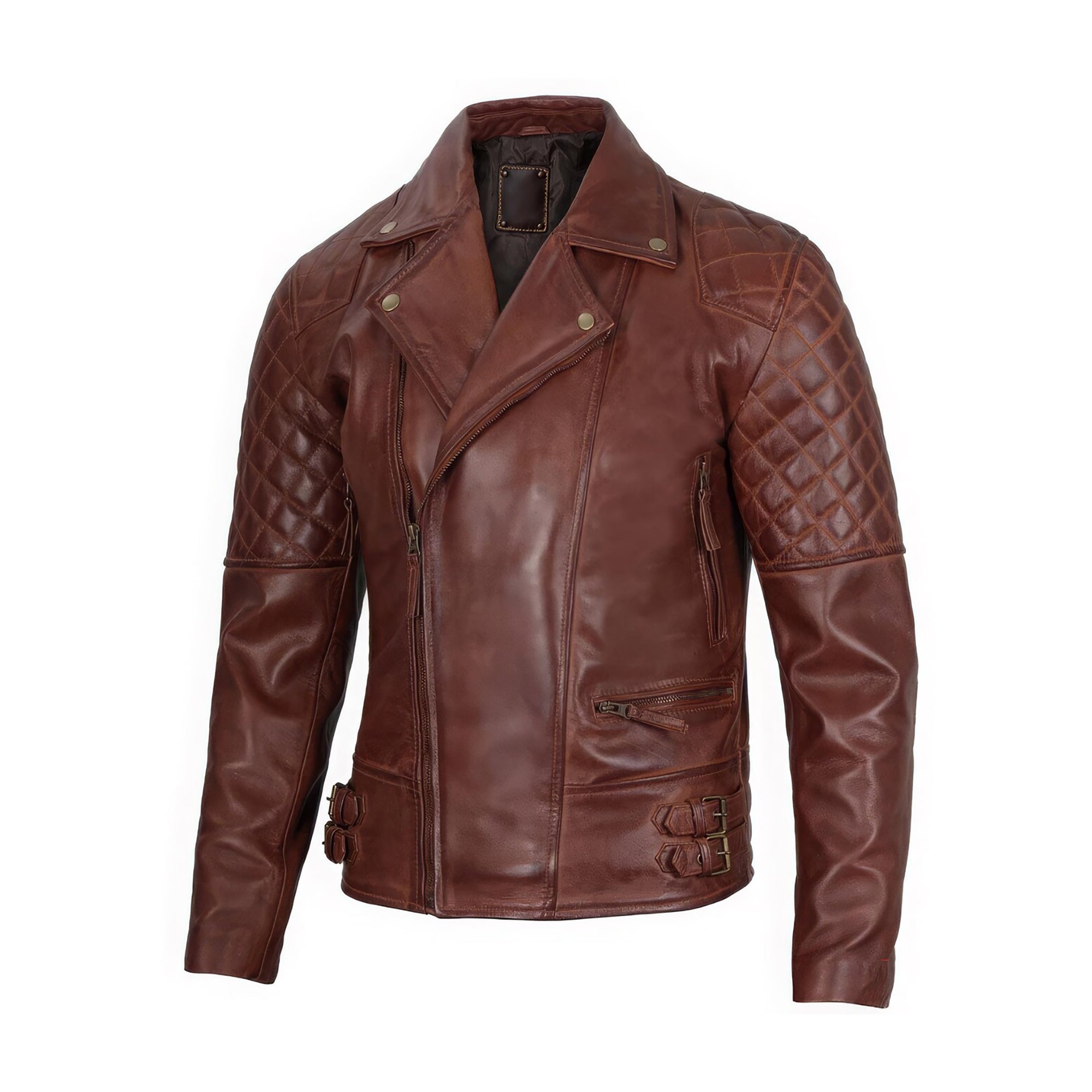 Men's Brown Cafe Racer Cowhide Leather Motorcycle Jacket