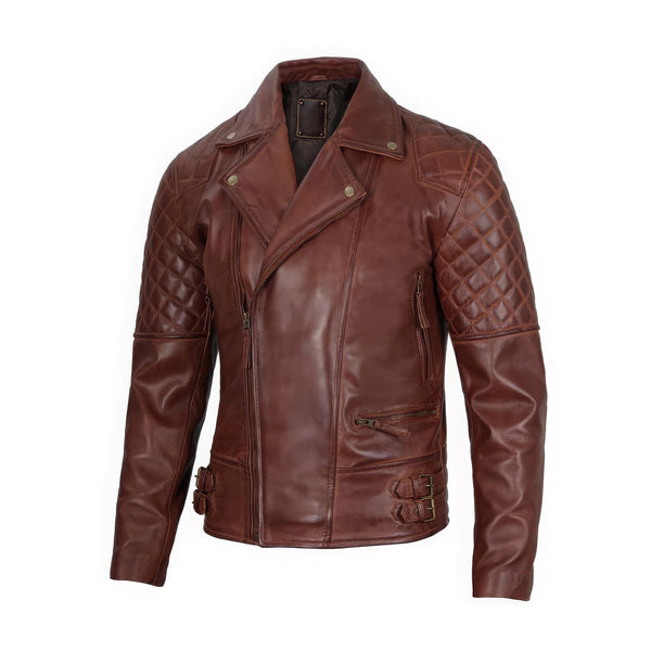 Men's Brown Cafe Racer Cowhide Leather Motorcycle Jacket