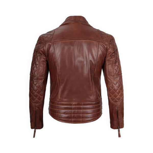 Men's Brown Cafe Racer Cowhide Leather Motorcycle Jacket