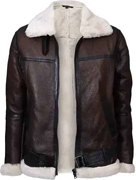 Men's Brown Fur Shearling Leather Jacket