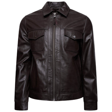 Men’s Brown Leather Patch-Pocket Jacket