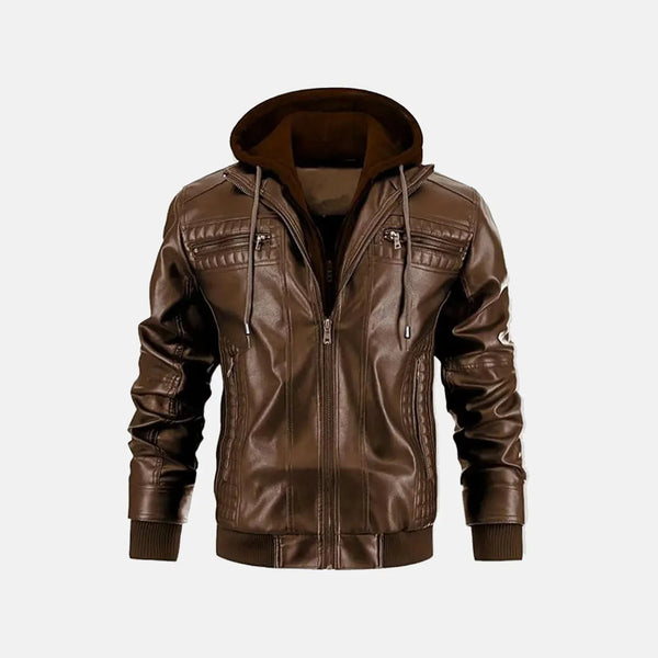 Men's Brown Metro Hooded Vintage Leather Jacket