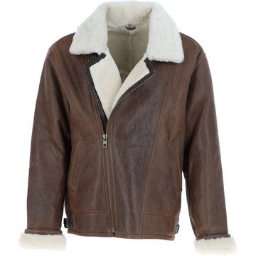 Braune Herren-Lederjacke aus Schaffell mit Stehkragen