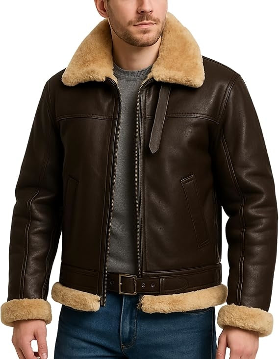Men's Brown RAF B3 Aviator Bomber Leather Jacket