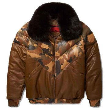 Men's Brown V-Bomber Leather Jacket