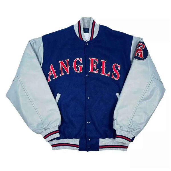 Men's California Angels Blue and Leather Varsity Jacket