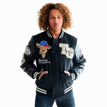 Men's Cap GOAT Leather & Wool Varsity Jacket