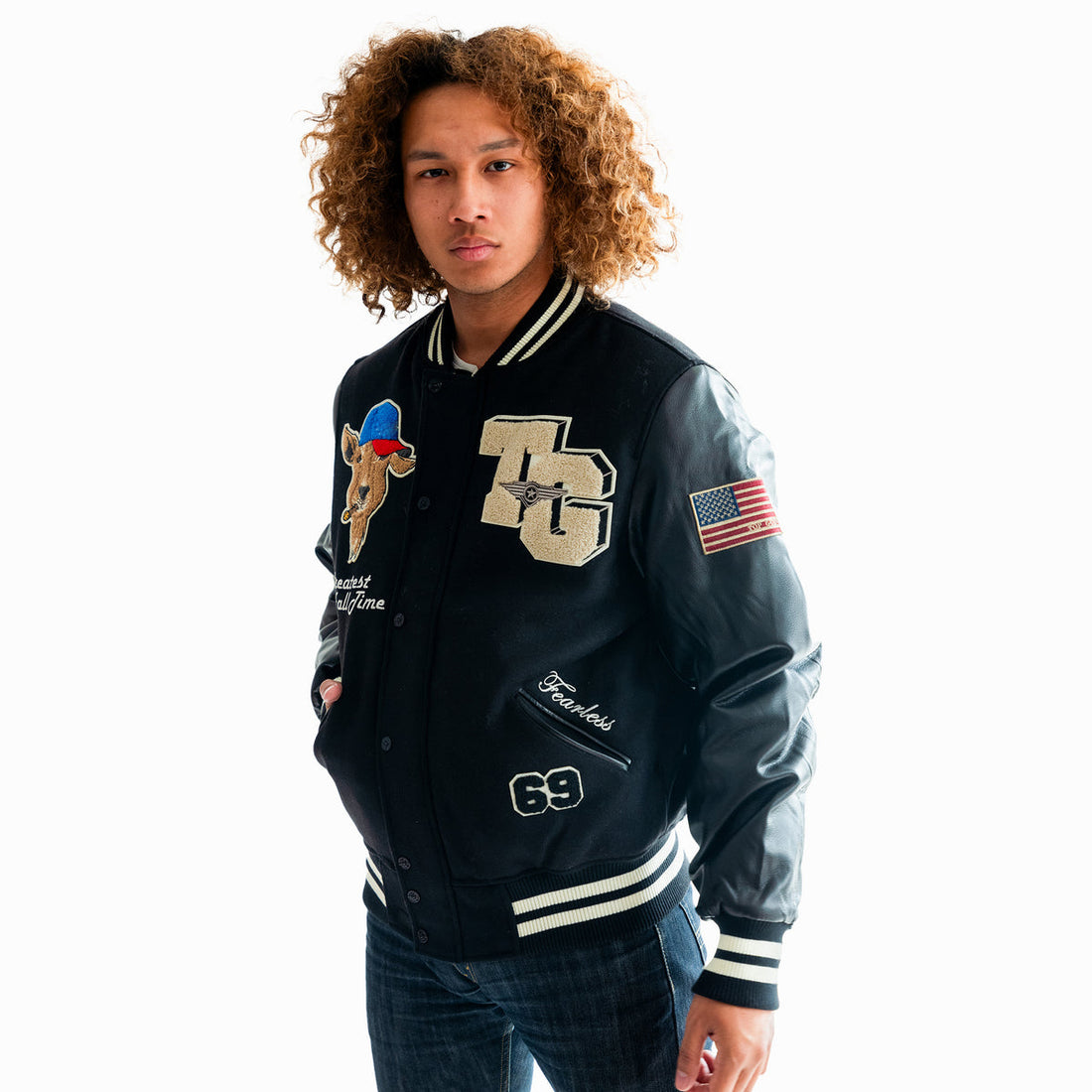 Men's Cap GOAT Leather & Wool Varsity Jacket