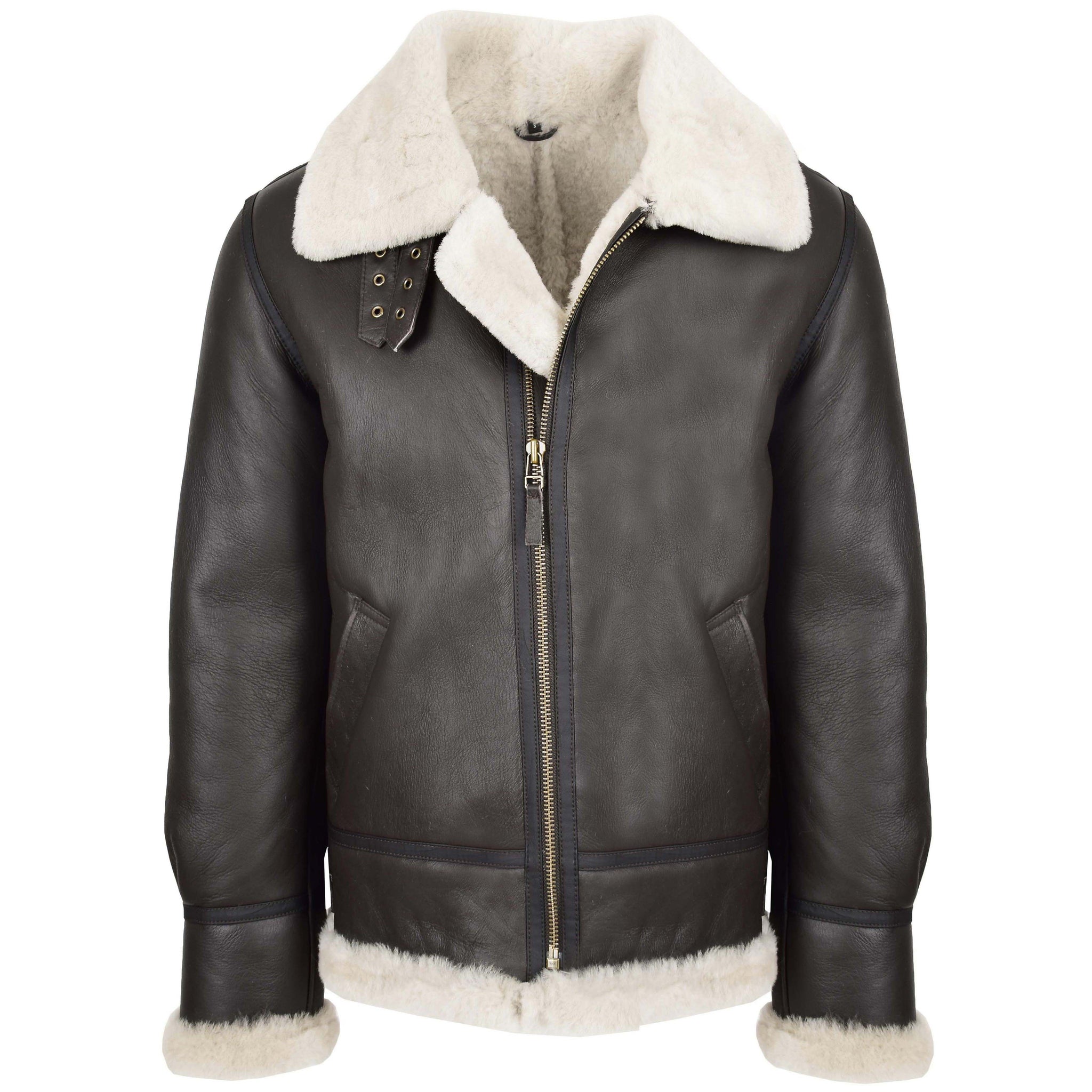 Herren Classic B3 Original Schaffelljacke Braun Weiß