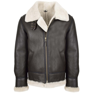 Herren Classic B3 Original Schaffelljacke Braun Weiß