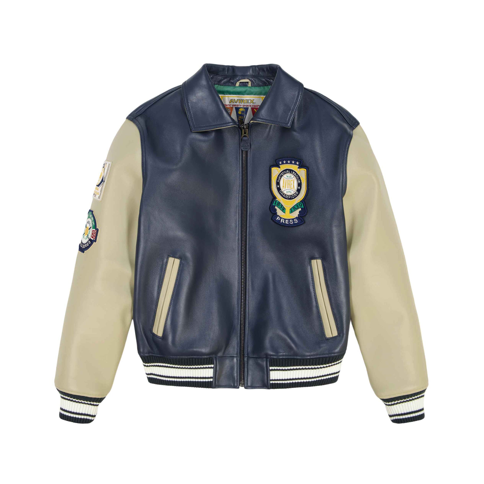Men's Contrast Sleeve Varsity Leather Jacket