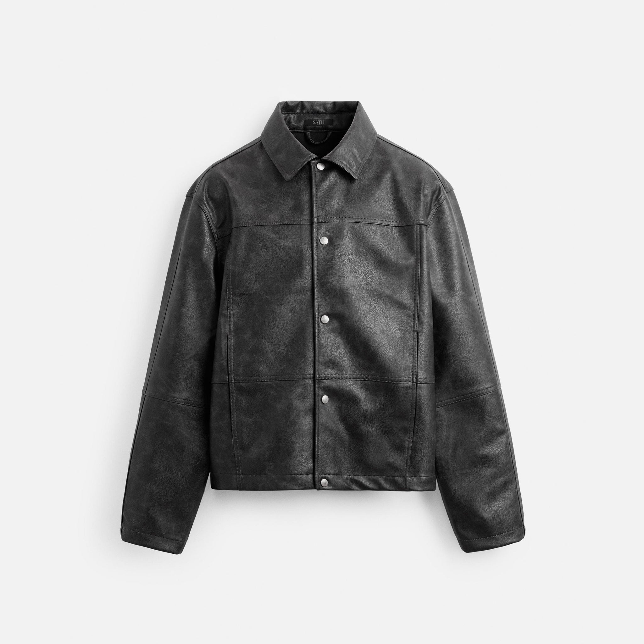 Men's Cropped Fit Black Simple Leather Jacket